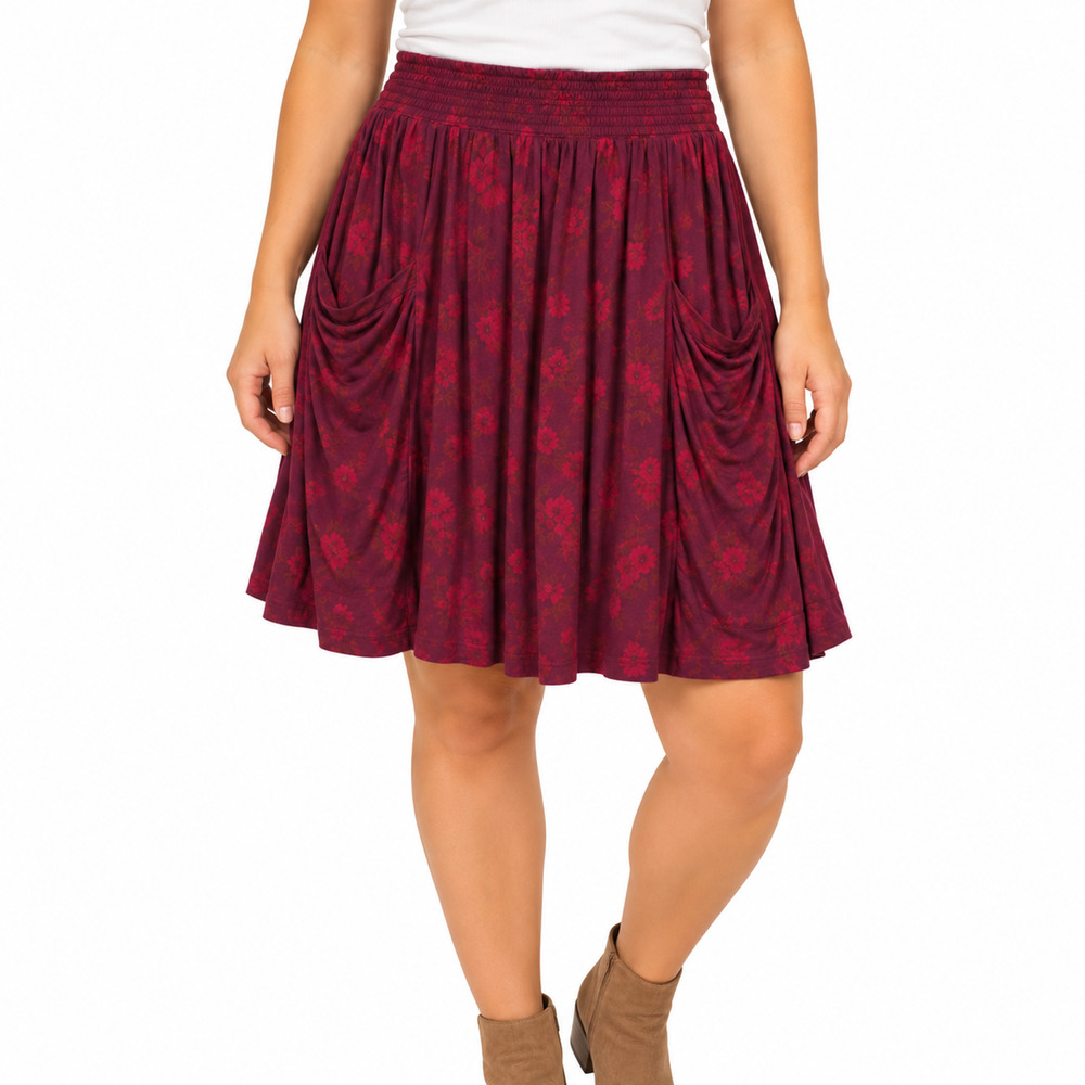 BDG Urban Outfitters Womens Plum Floral Pull On Smocked Elastic Waist Skirt sz M
